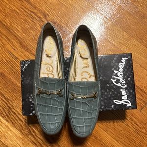 Sam Edelman Lorraine- Green Croc Embossed Leather Loafers